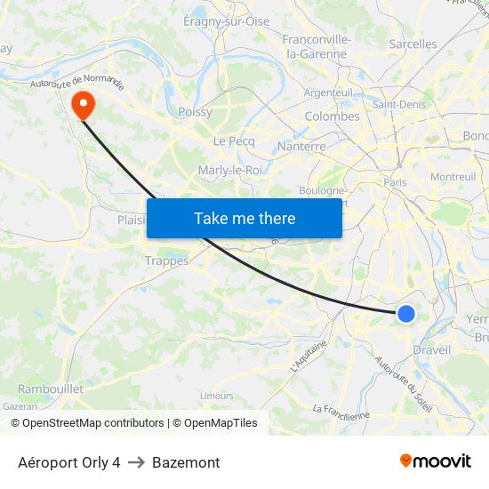 Aéroport Orly 4 to Bazemont map