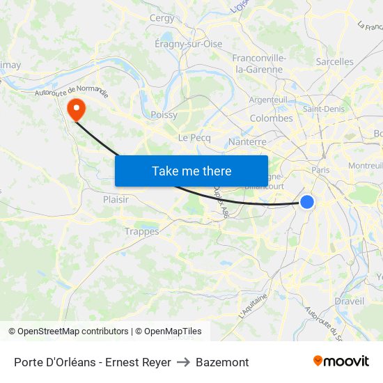 Porte D'Orléans - Ernest Reyer to Bazemont map