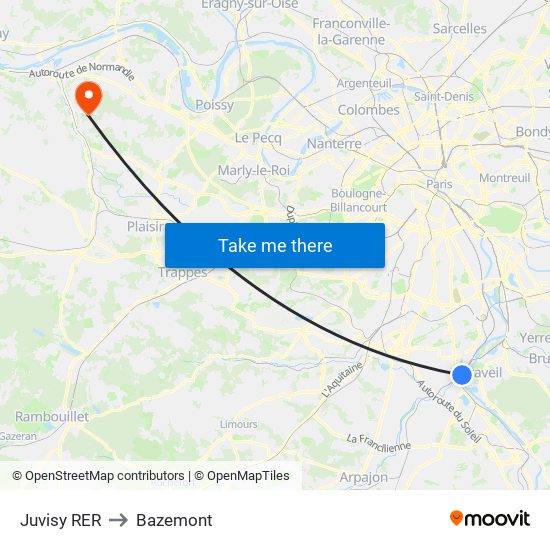 Juvisy RER to Bazemont map