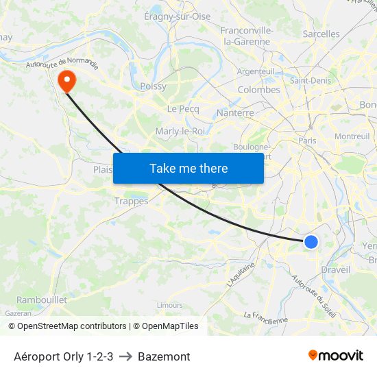 Aéroport Orly 1-2-3 to Bazemont map