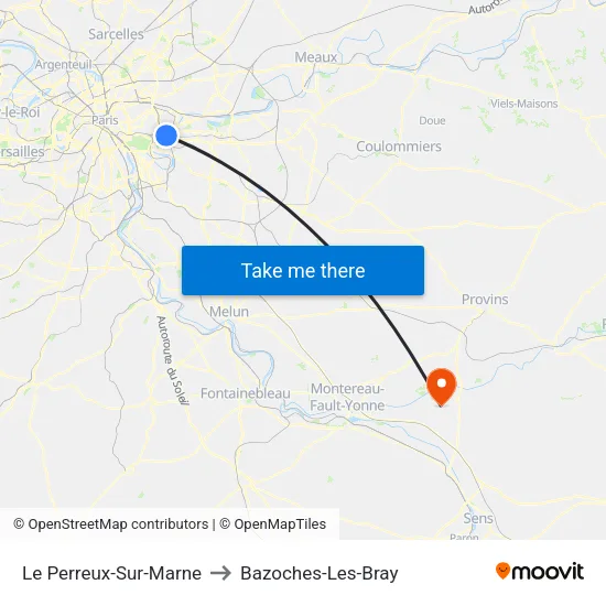 Le Perreux-Sur-Marne to Bazoches-Les-Bray map