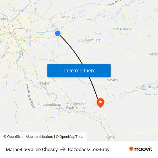 Marne-La-Vallée Chessy to Bazoches-Les-Bray map