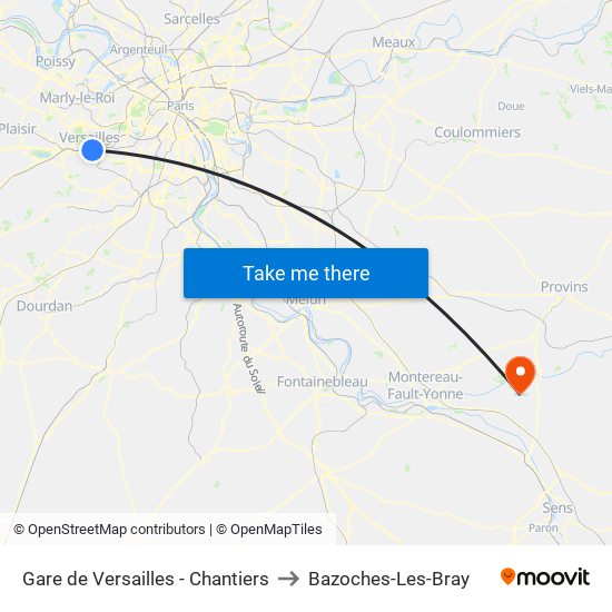 Gare de Versailles - Chantiers to Bazoches-Les-Bray map