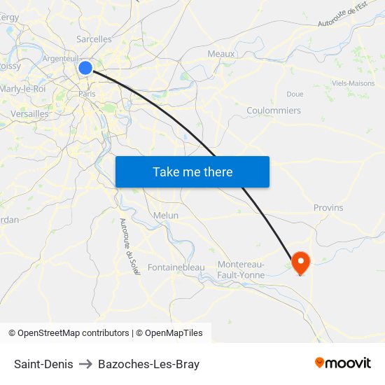 Saint-Denis to Bazoches-Les-Bray map