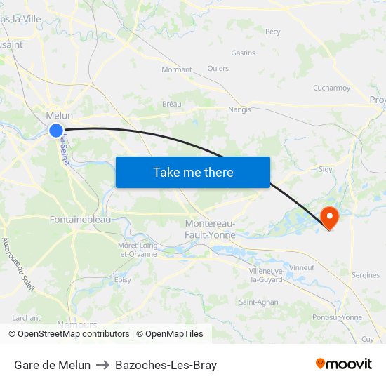 Gare de Melun to Bazoches-Les-Bray map