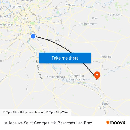 Villeneuve-Saint-Georges to Bazoches-Les-Bray map