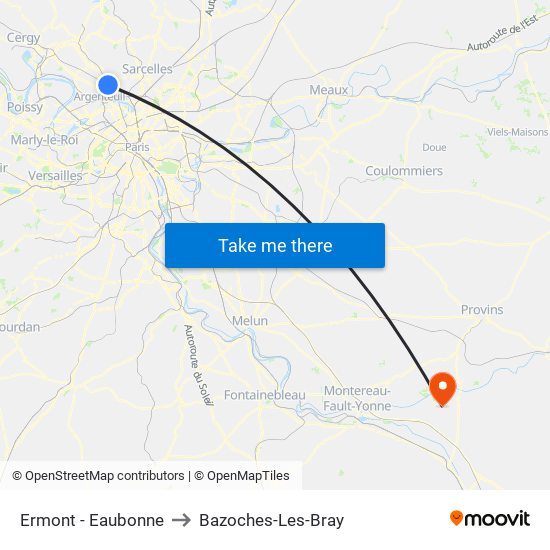 Ermont - Eaubonne to Bazoches-Les-Bray map