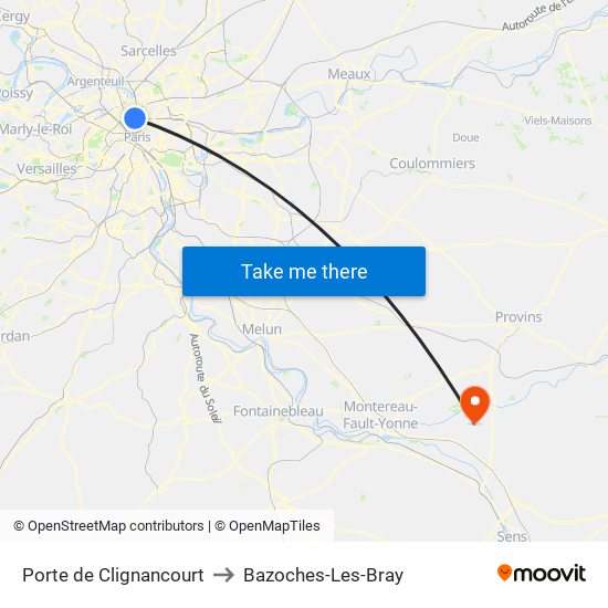 Porte de Clignancourt to Bazoches-Les-Bray map