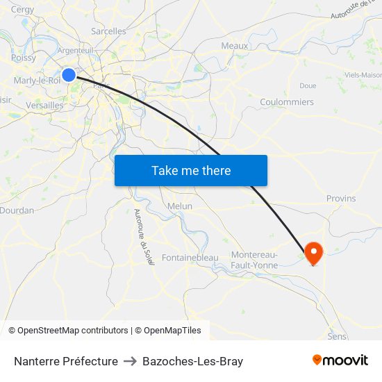 Nanterre Préfecture to Bazoches-Les-Bray map