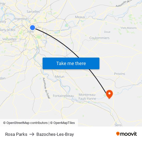 Rosa Parks to Bazoches-Les-Bray map
