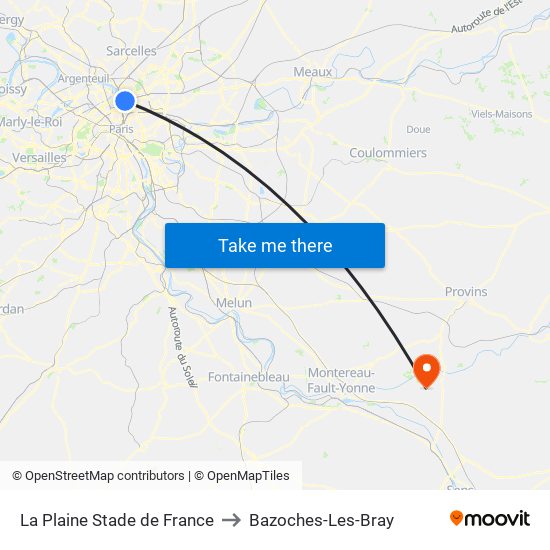La Plaine Stade de France to Bazoches-Les-Bray map
