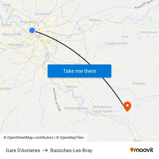 Gare D'Asnieres to Bazoches-Les-Bray map