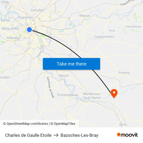 Charles de Gaulle Etoile to Bazoches-Les-Bray map