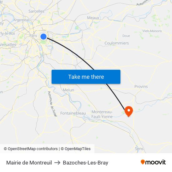 Mairie de Montreuil to Bazoches-Les-Bray map