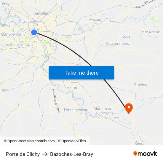 Porte de Clichy to Bazoches-Les-Bray map