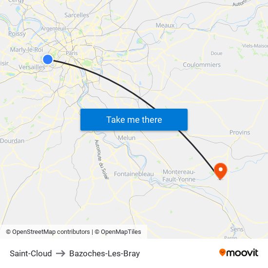 Saint-Cloud to Bazoches-Les-Bray map
