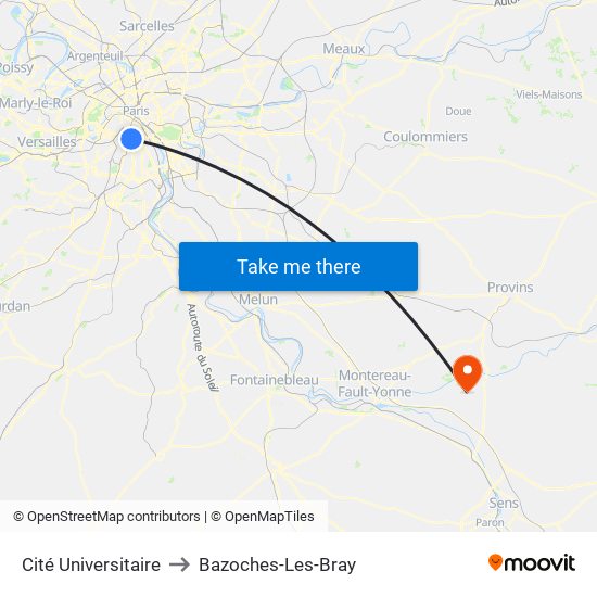 Cité Universitaire to Bazoches-Les-Bray map