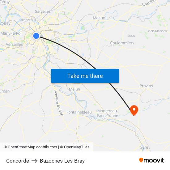 Concorde to Bazoches-Les-Bray map