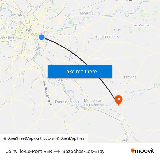 Joinville-Le-Pont RER to Bazoches-Les-Bray map