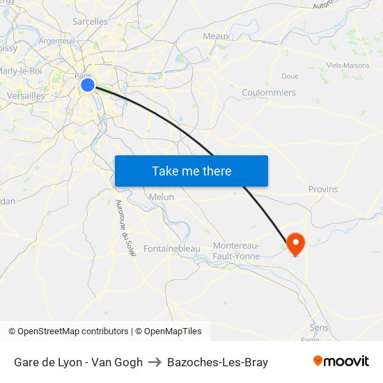 Gare de Lyon - Van Gogh to Bazoches-Les-Bray map