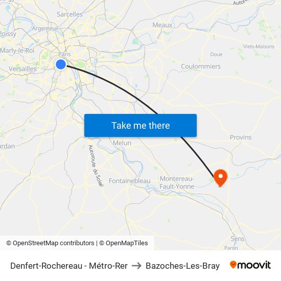 Denfert-Rochereau - Métro-Rer to Bazoches-Les-Bray map