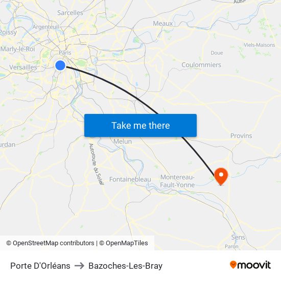 Porte D'Orléans to Bazoches-Les-Bray map