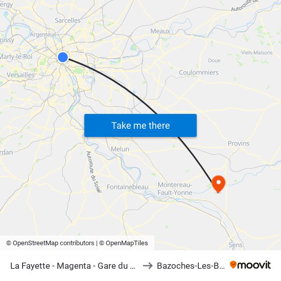 La Fayette - Magenta - Gare du Nord to Bazoches-Les-Bray map