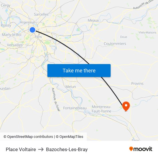 Place Voltaire to Bazoches-Les-Bray map