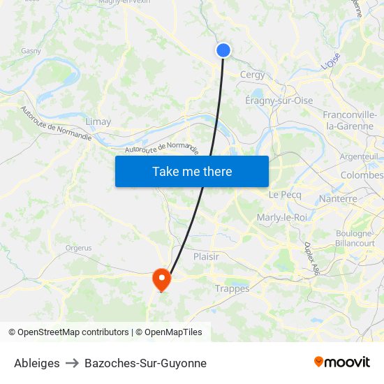 Ableiges to Bazoches-Sur-Guyonne map