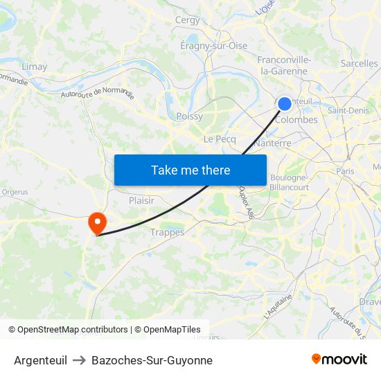 Argenteuil to Bazoches-Sur-Guyonne map