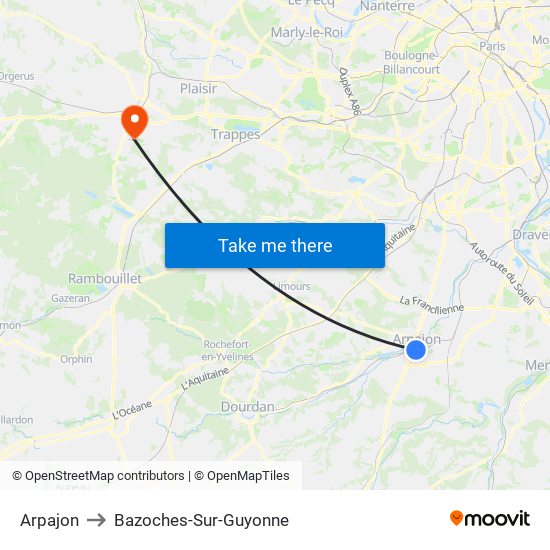 Arpajon to Bazoches-Sur-Guyonne map
