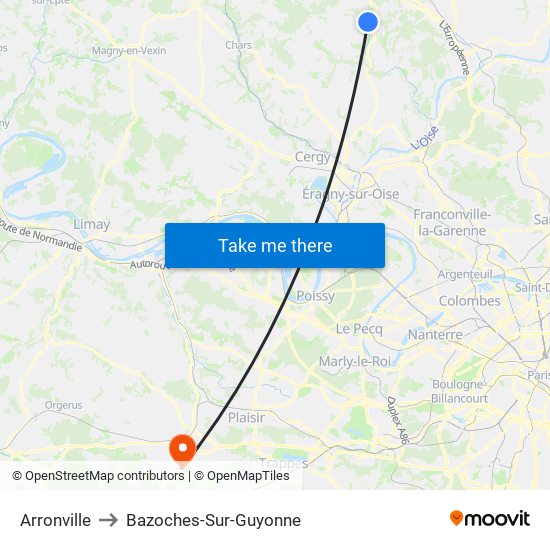 Arronville to Bazoches-Sur-Guyonne map