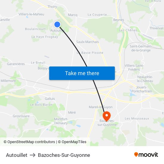 Autouillet to Bazoches-Sur-Guyonne map