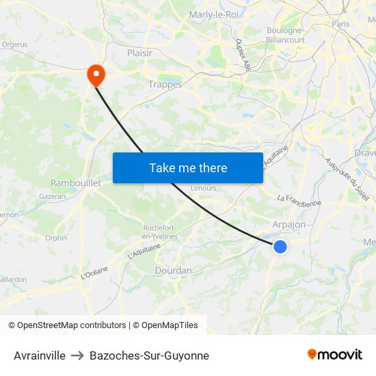 Avrainville to Bazoches-Sur-Guyonne map