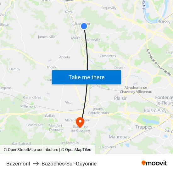 Bazemont to Bazoches-Sur-Guyonne map