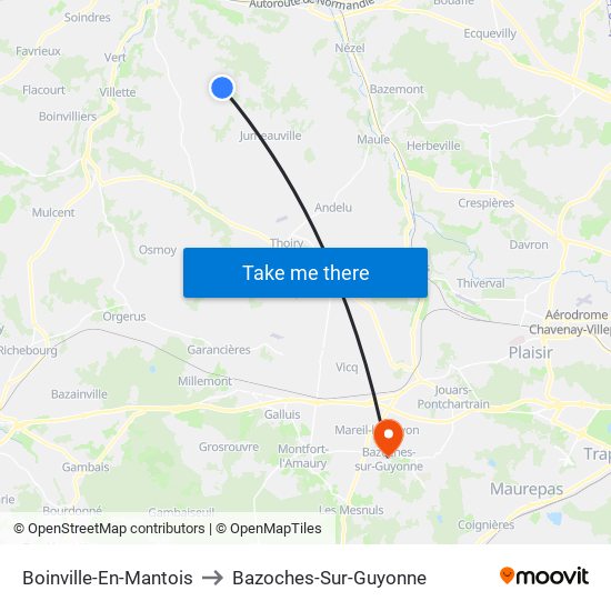 Boinville-En-Mantois to Bazoches-Sur-Guyonne map