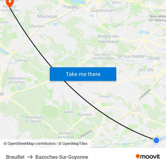 Breuillet to Bazoches-Sur-Guyonne map