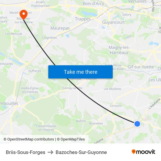 Briis-Sous-Forges to Bazoches-Sur-Guyonne map