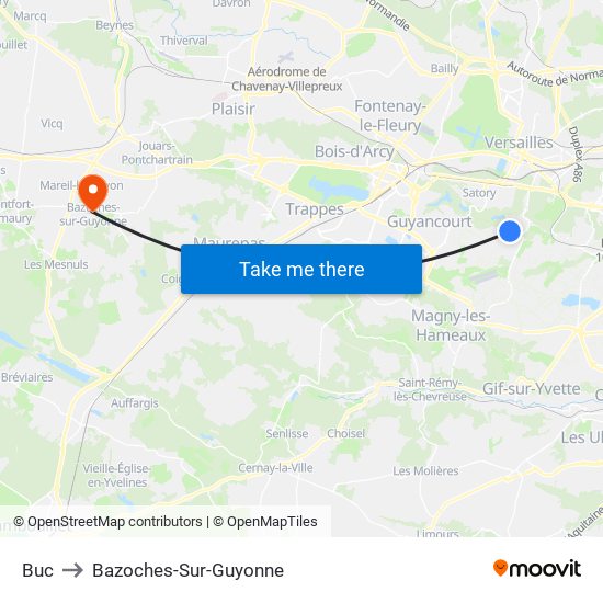 Buc to Bazoches-Sur-Guyonne map