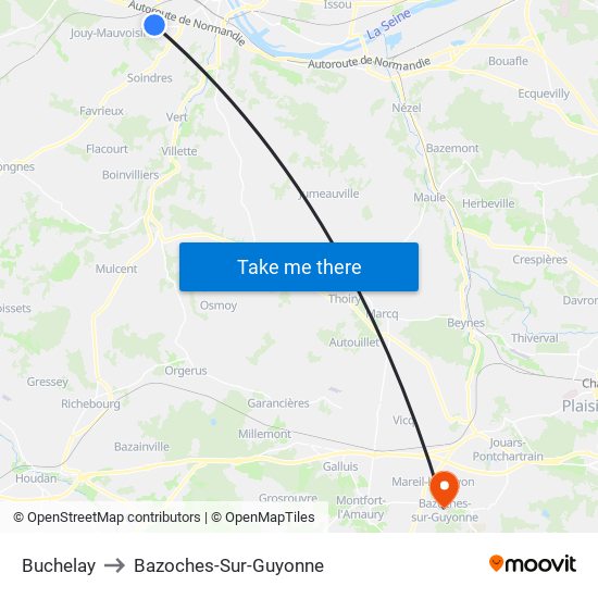 Buchelay to Bazoches-Sur-Guyonne map