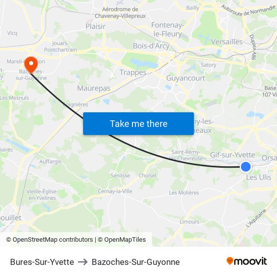 Bures-Sur-Yvette to Bazoches-Sur-Guyonne map