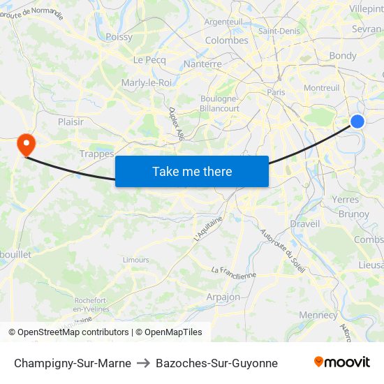 Champigny-Sur-Marne to Bazoches-Sur-Guyonne map