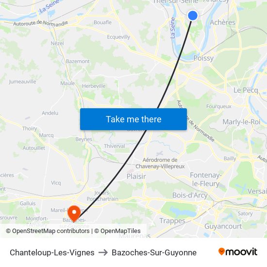 Chanteloup-Les-Vignes to Bazoches-Sur-Guyonne map