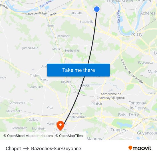 Chapet to Bazoches-Sur-Guyonne map