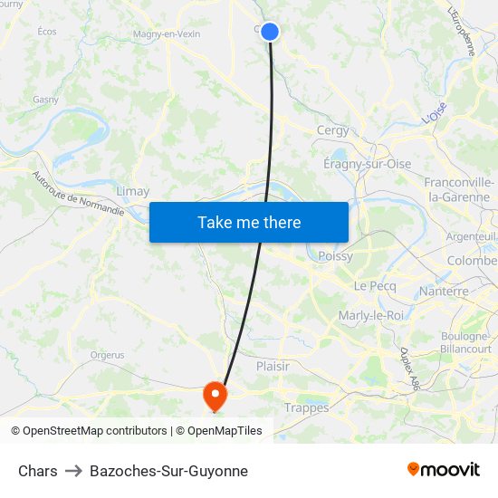 Chars to Bazoches-Sur-Guyonne map