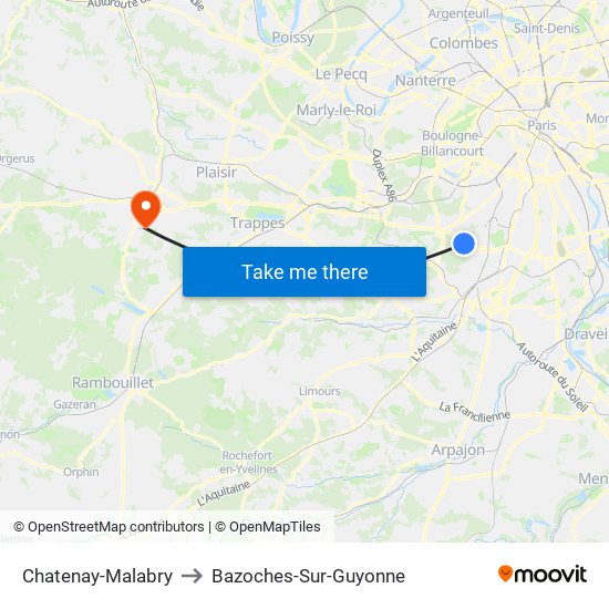 Chatenay-Malabry to Bazoches-Sur-Guyonne map