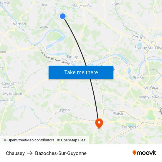 Chaussy to Bazoches-Sur-Guyonne map