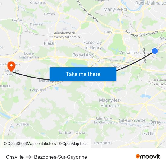 Chaville to Bazoches-Sur-Guyonne map