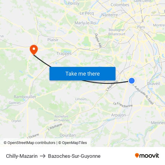 Chilly-Mazarin to Bazoches-Sur-Guyonne map