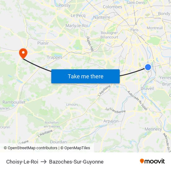 Choisy-Le-Roi to Bazoches-Sur-Guyonne map